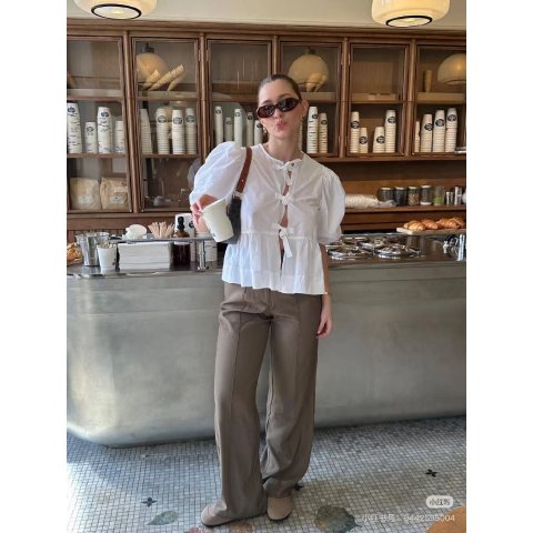 White 棉府绸收腰上衣