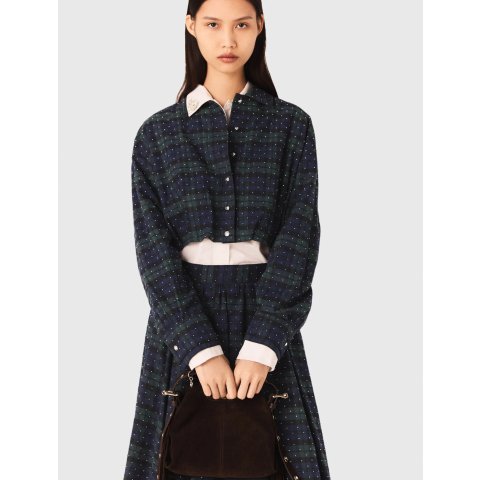 Checked 水钻短款衬衫