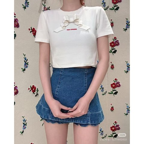 White 3D蝴蝶结短袖T恤