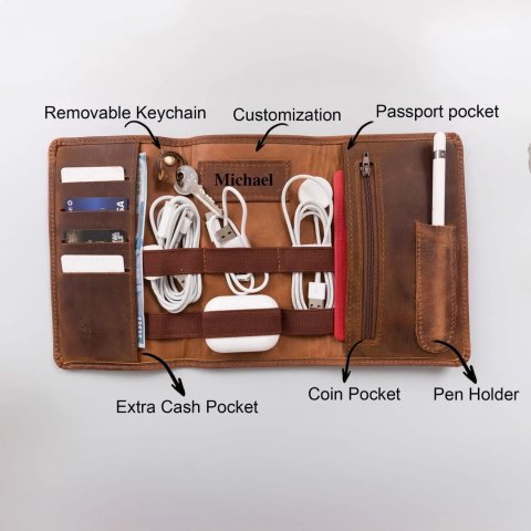 手工皮革充电器收纳包