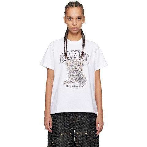 GanniBasic 豹纹休闲T恤 白色