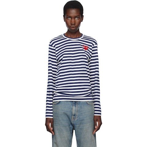 Comme des Garcons PlayStripe Red Heart 徽章T恤