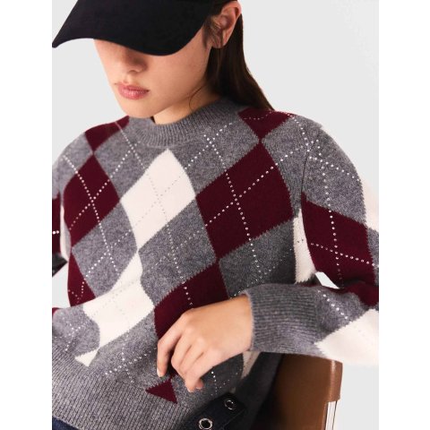 Cropped 菱格针织毛衣