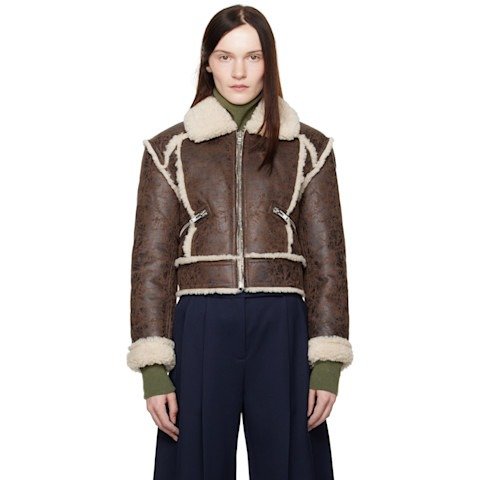 Stand Studio码全！Nyrah 棕色仿皮夹克