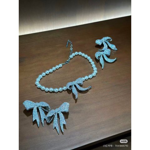 YVMIN Edition 钻石蝴蝶结珍珠项链