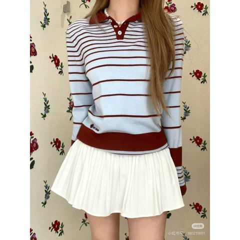 Striped 条纹Polo毛衣