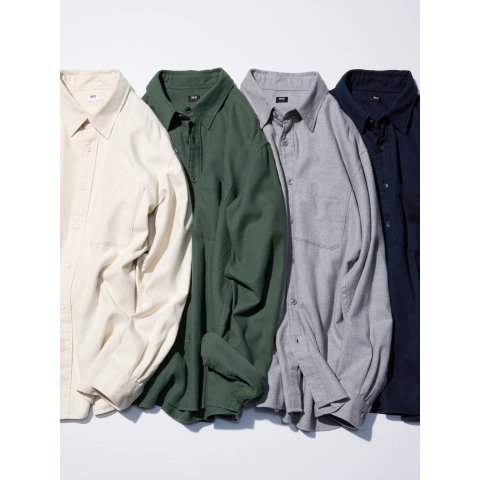 法兰绒格纹长袖衬衫