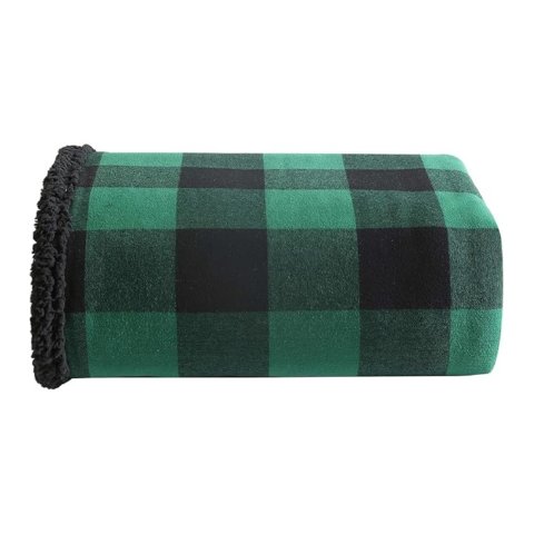 绿格羊羔绒毛毯