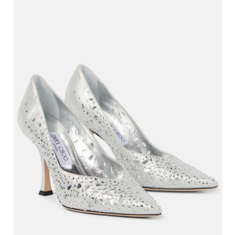 Jimmy ChooZiri 90麂皮水钻高跟鞋