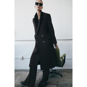 Zara3折码全，53%羊毛双排扣羊毛大衣