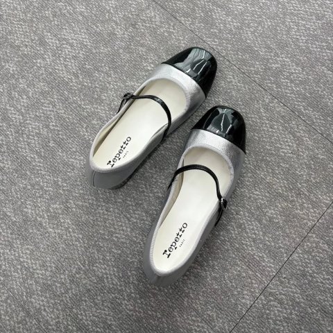 Georgiana Mary-Jane 银黑芭蕾平底鞋