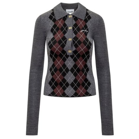 GanniArgyle 针织菱格 Polo衫