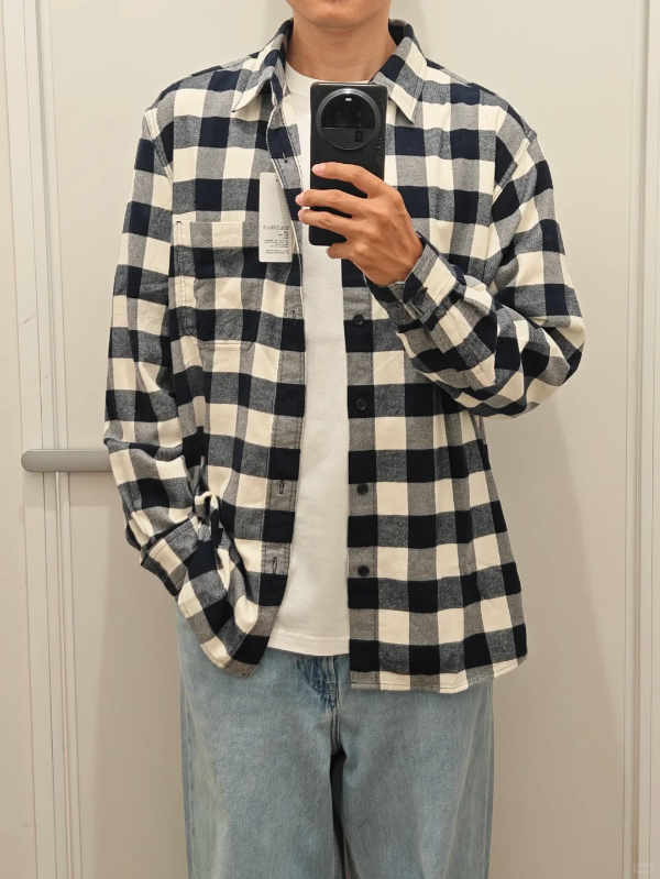 格纹法兰绒长袖衬衫