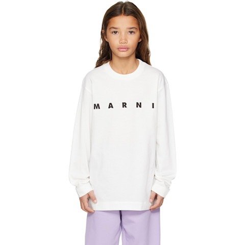 Kids 白色棉长袖T恤