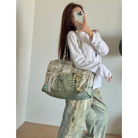 Acne StudiosLogo 拼接帆布托特包