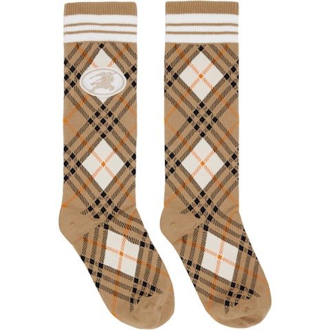 Beige Argyle 棉混纺袜 1双