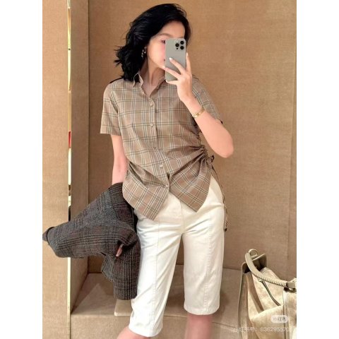 Taupe 格纹修身棉衬衫