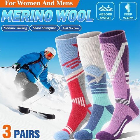 羊毛滑雪袜三双