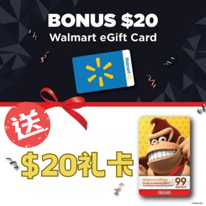 今晚截止：抢🔥Walmart 沃尔玛买礼卡直接再送$20刀！