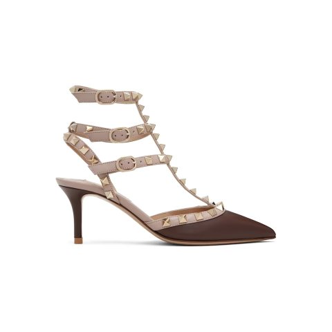 Valentino Rockstud 铆钉高跟鞋 棕色
