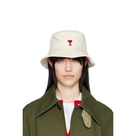 Ami 刺绣渔夫帽 棉质米色