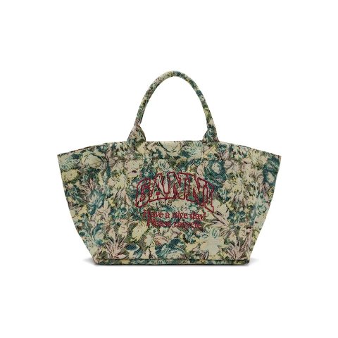 Beige & Green XXL提花托特包