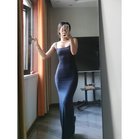 Cotton 长款无袖连衣裙 海军蓝