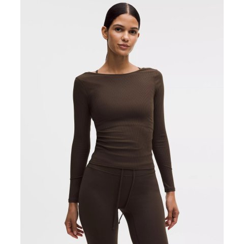 Ribbed 瑜伽长袖上衣 Scoop-Back