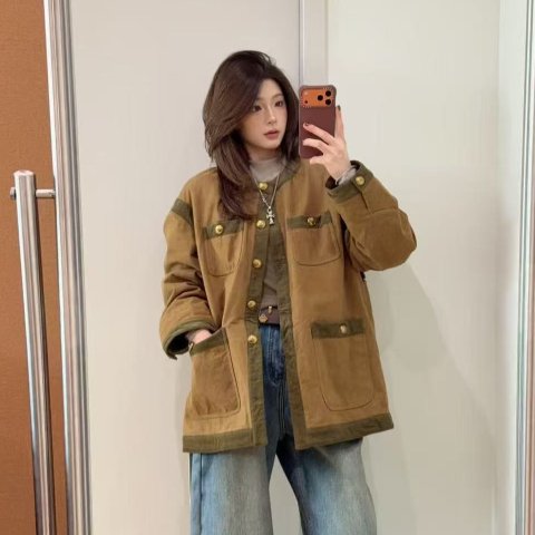 Khaki 工装夹克 灰色饰边