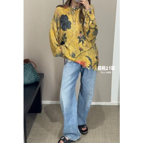 Yellow 宽松印花毛衣
