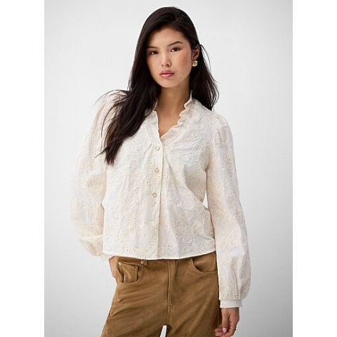 玫瑰刺绣亮片衬衫