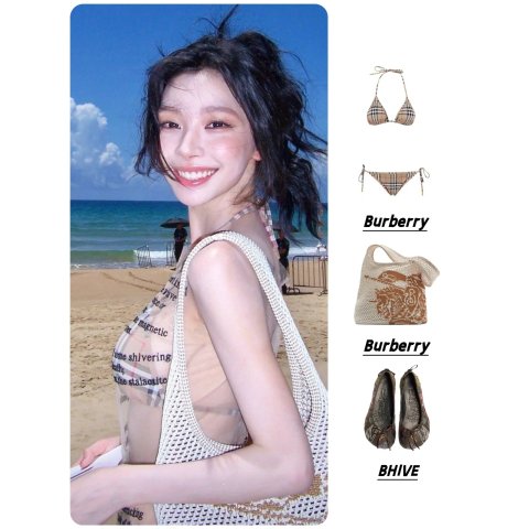 VINTAGE 复古格纹三角泳衣