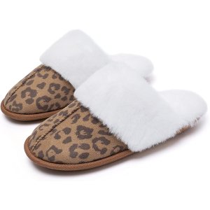 katliu 女士毛绒保暖居家拖鞋 豹纹