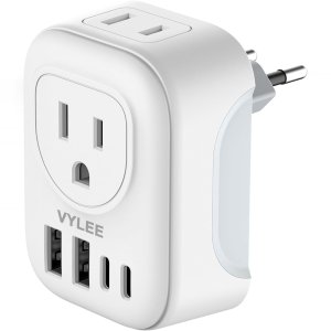 VYLEE 欧规旅行转换插头 4AC插孔 多口充电 美国转欧洲适用