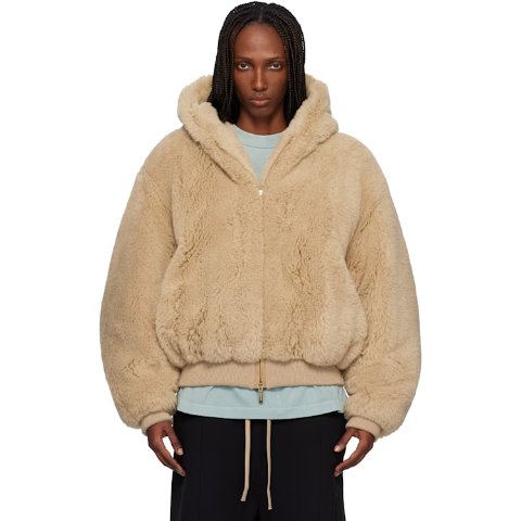 Alpaca 夹克 连帽 驼色