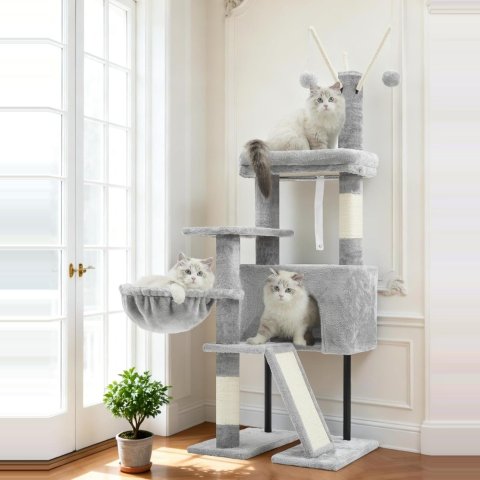 Gitelsnour 多功能猫爬架猫塔 抓柱+吊篮+猫窝一体 小猫幼猫适用 浅灰色