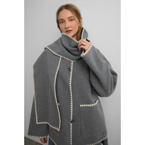 ZARA 拼接线羊毛混纺围巾夹克