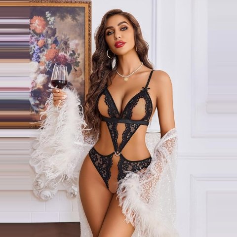 Avidlove 女士深V蕾丝连体内衣 性感 一体式蕾丝睡衣