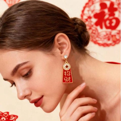 吉祥狮新年耳环 1对
