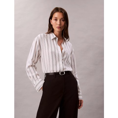 天丝条纹系扣衬衫