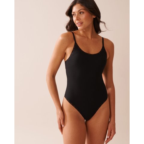 Ribbed 蕾丝饰边连体衣 带胸垫