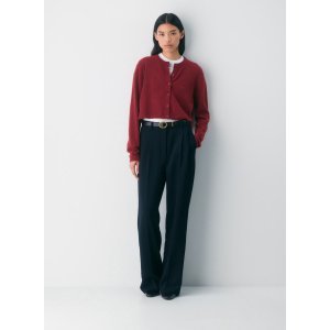 暗红色羊毛羊绒开衫