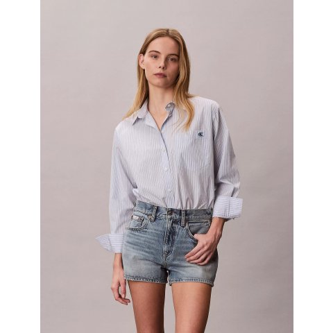 府绸棉条纹休闲衬衫