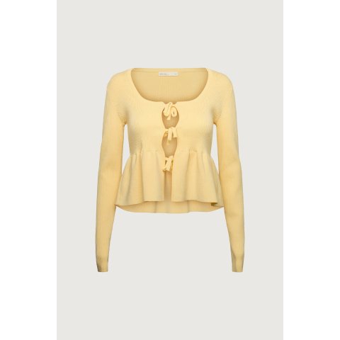 Ribbed 系带荷叶边针织衫