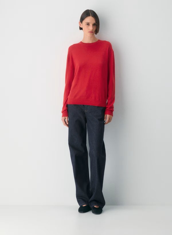 100%超细美利奴羊毛平底红毛衣