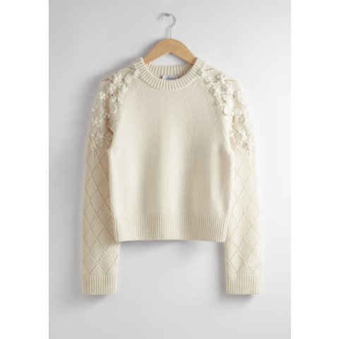 & Other Stories奶油白色+立体花花@随时都在补货！羊毛毛衣