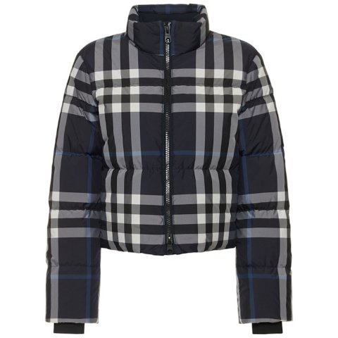 Burberry格纹拼色收腰羽绒服