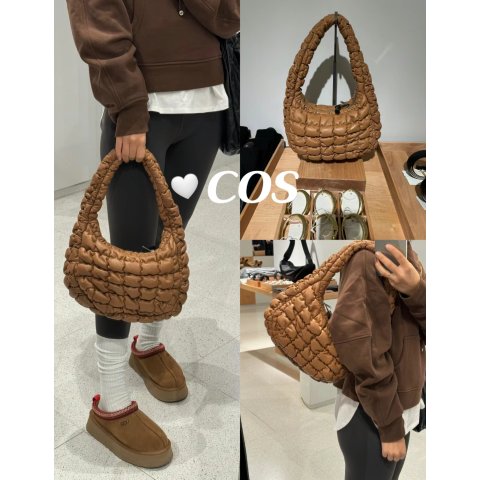 COS棕色皮面太有质感啦皮质云朵包