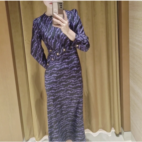 Sandro2折！真丝暗纹连衣裙