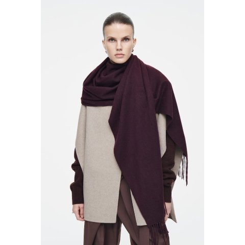 COS酒红色羊毛围巾